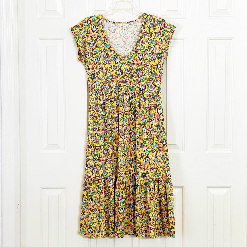 Boden Voop Cotton Tiered Midi Dress Daffodil Kaleidoscopic Floral 4P Boho - Picture 4 of 13